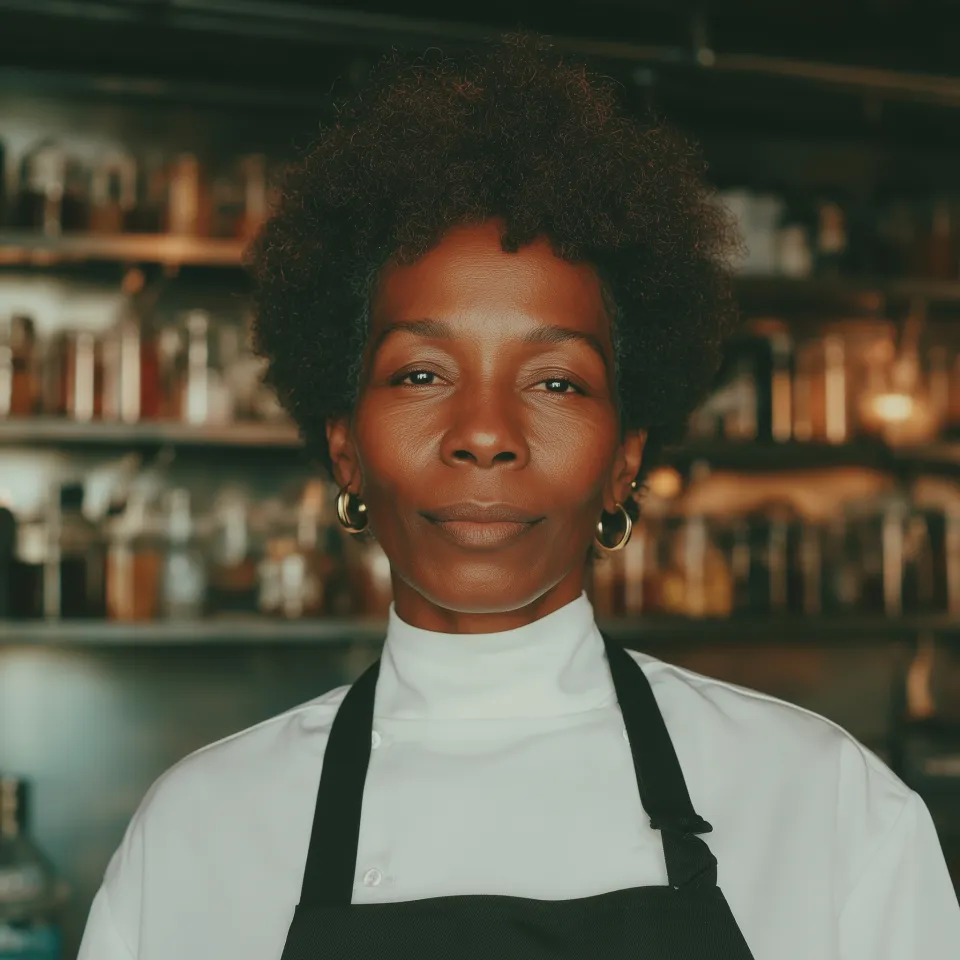 Chefe de cozinha sorridente com uniforme